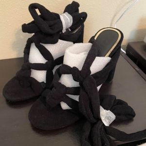 Miss Lola black terry cloth strappy heels. Never worn.